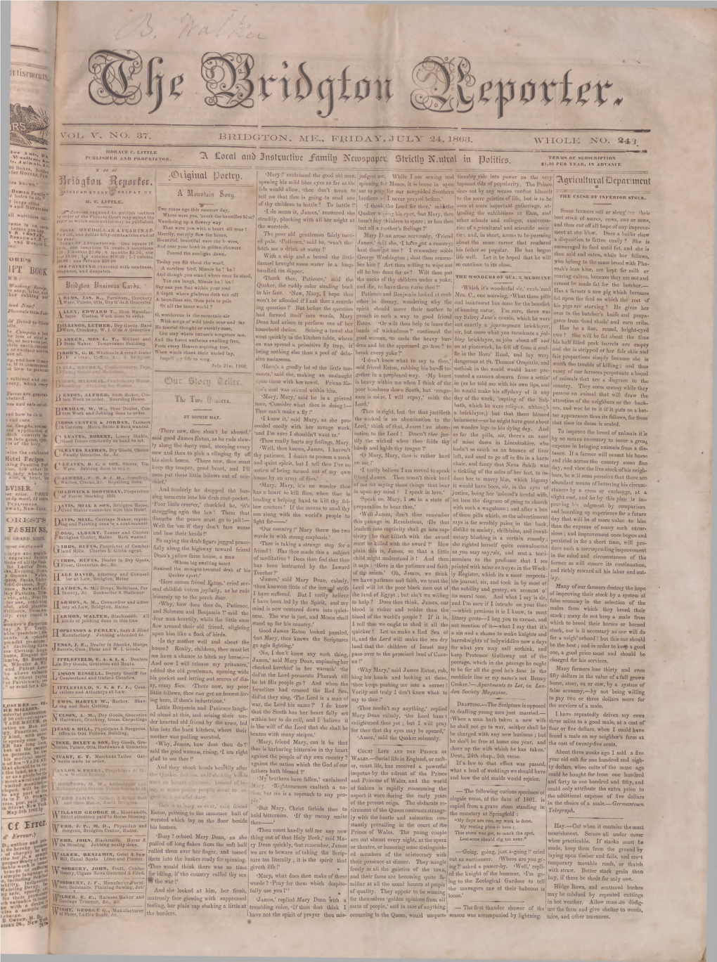 Bridgton Reporter Office Ha3facilities Closing an Addressed Envelop C Address COMMERCIAL ST., PORTLAND