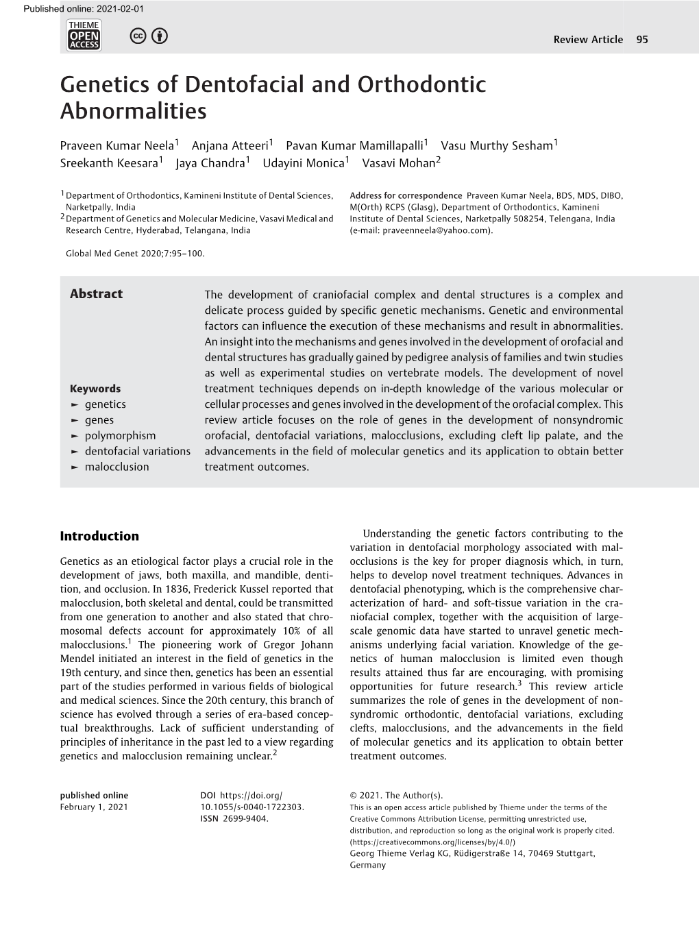 Genetics of Dentofacial and Orthodontic Abnormalities