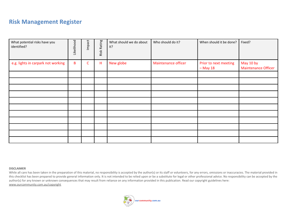 Risk Management Register