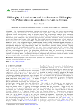 Philosophy of Architecture and Architecture As Philosophy: the Potentialities in Accordance to Critical Sermon