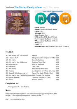 Various the Marley Family Album Mp3, Flac, Wma