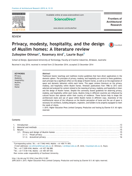 Privacy, Modesty, Hospitality, and the Design of Muslim Homes A