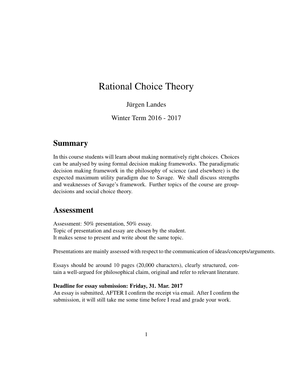 Rational Choice Theory