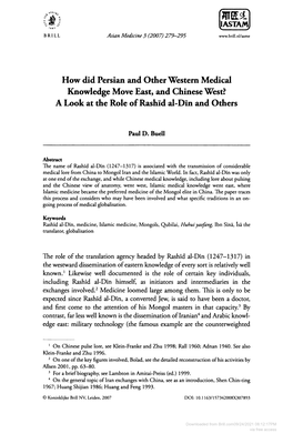 How Did Persian and Other Western Medical Knowledge Move East, and Chinese West? a Look at the Role of Rashid Al-Din and Others