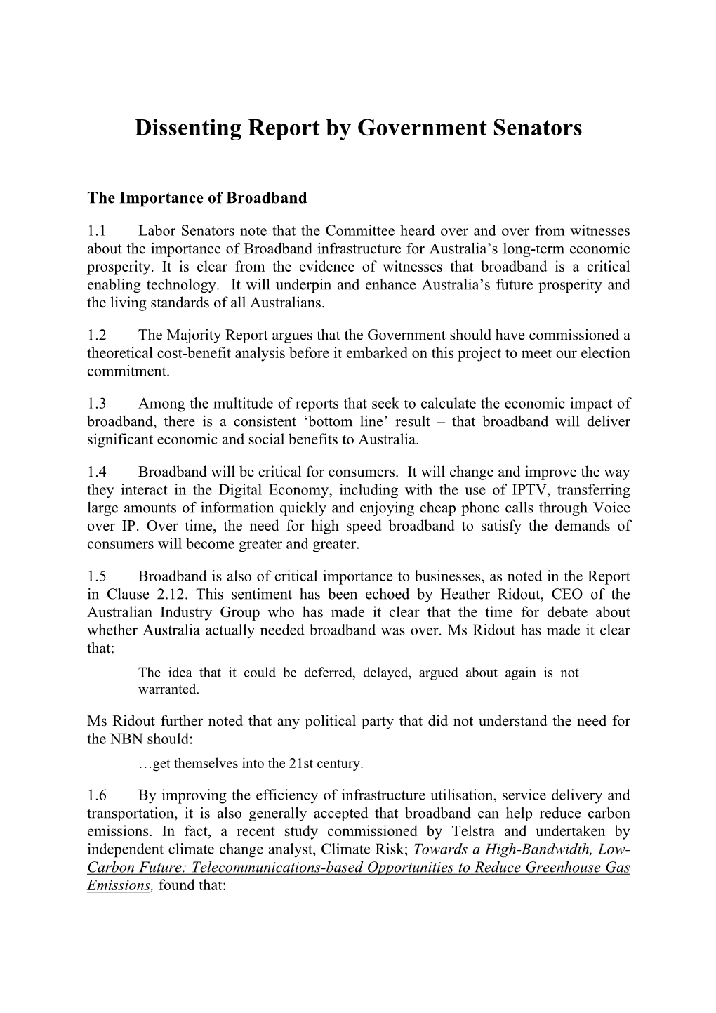 Interim Report: Senate Select Committee on the National