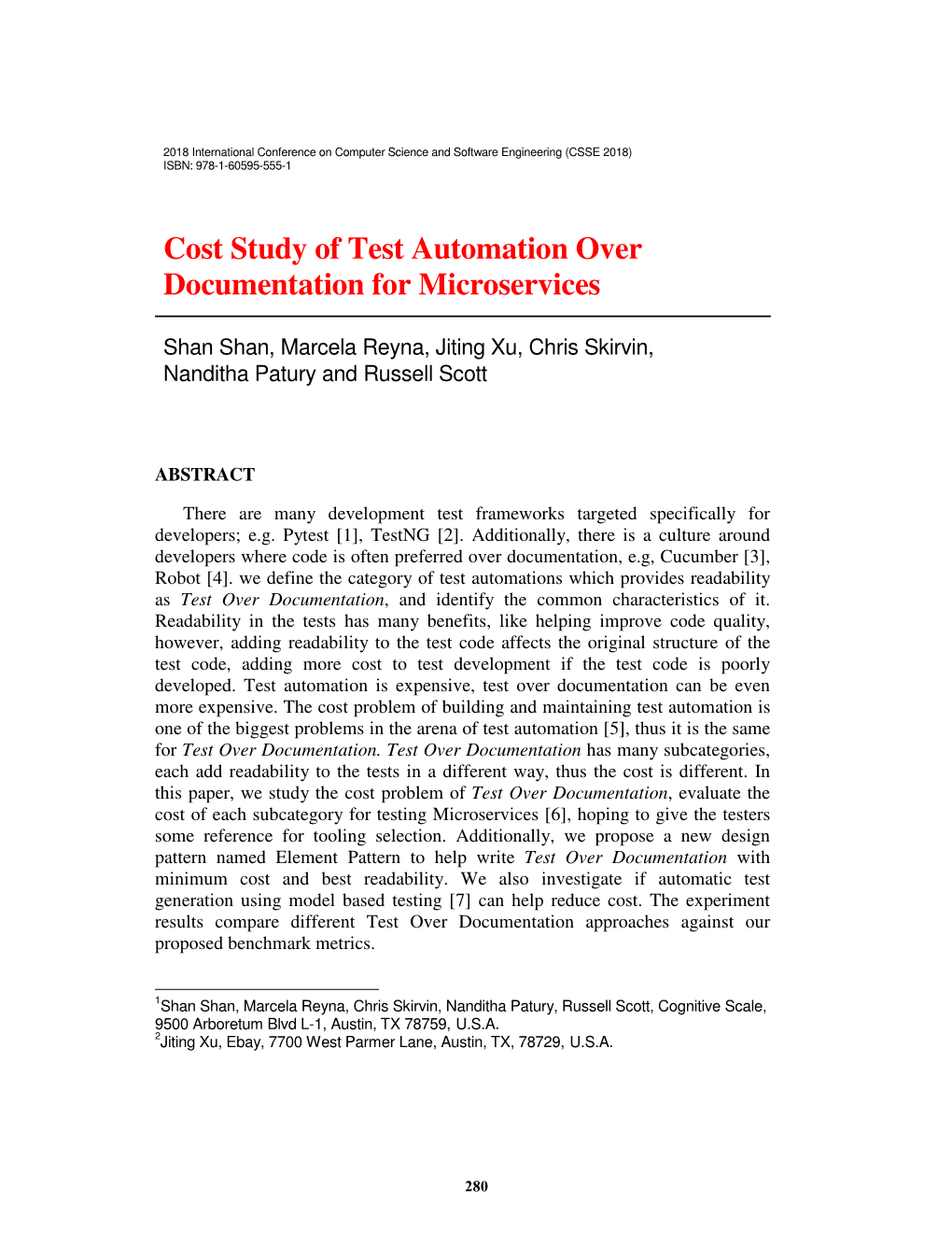Cost Study of Test Automation Over Documentation for Microservices