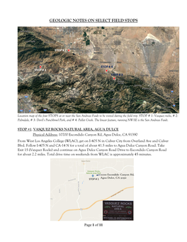 Geologic Notes on Select Field Stops