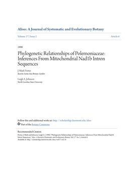 Phylogenetic Relationships of Polemoniaceae: Inferences from Mitochondrial Nad1b Intron Sequences J