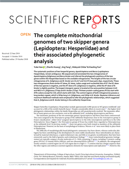 The Complete Mitochondrial Genomes of Two Skipper Genera (Lepidoptera