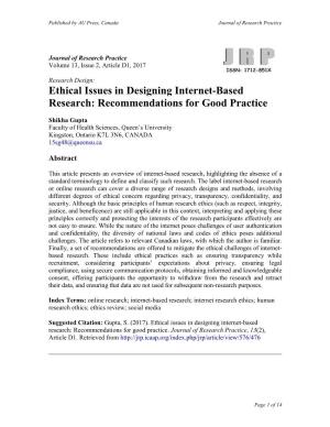 Ethical Issues in Designing Internet-Based Research: Recommendations for Good Practice