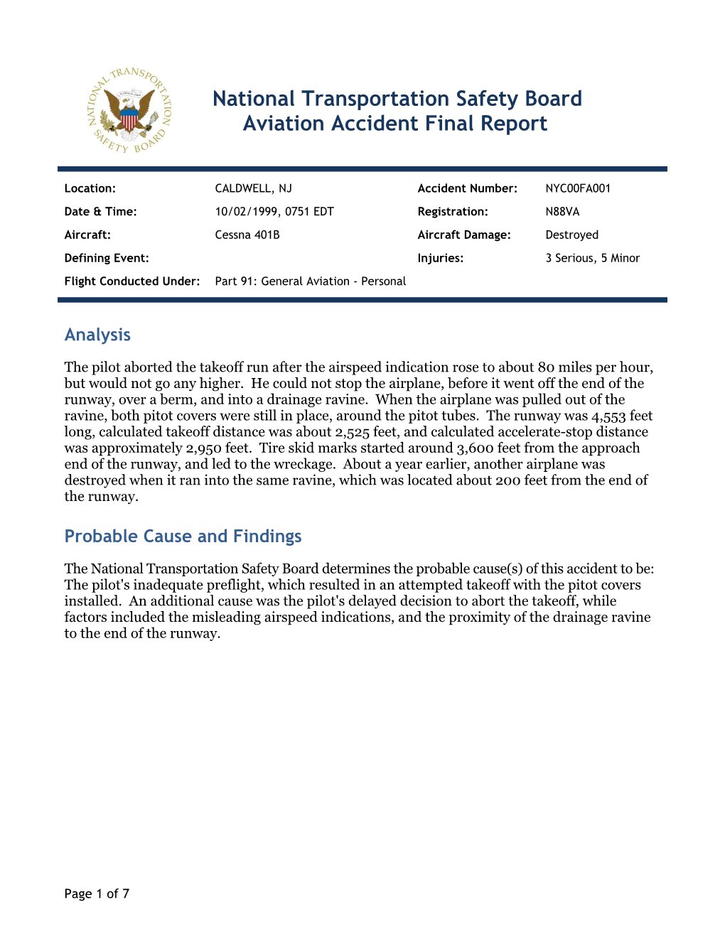 National Transportation Safety Board Aviation Accident Final Report