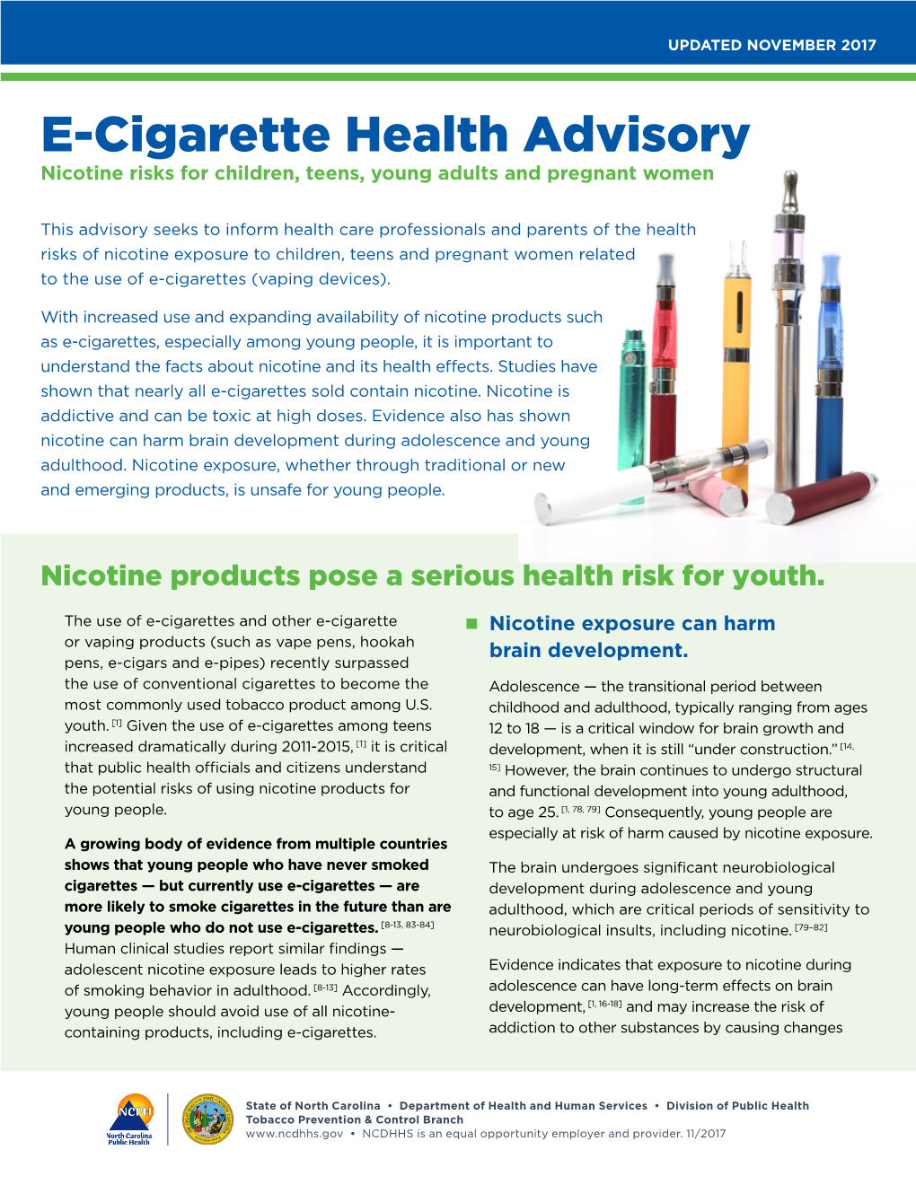 E-Cigarette Health Advisory Nicotine Risks for Children, Teens, Young Adults and Pregnant Women