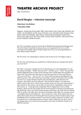 David Berglas – Interview Transcript