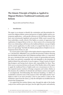 The Islamic Principle of Kafala As Applied to Migrant Workers: Traditional Continuity and Reform
