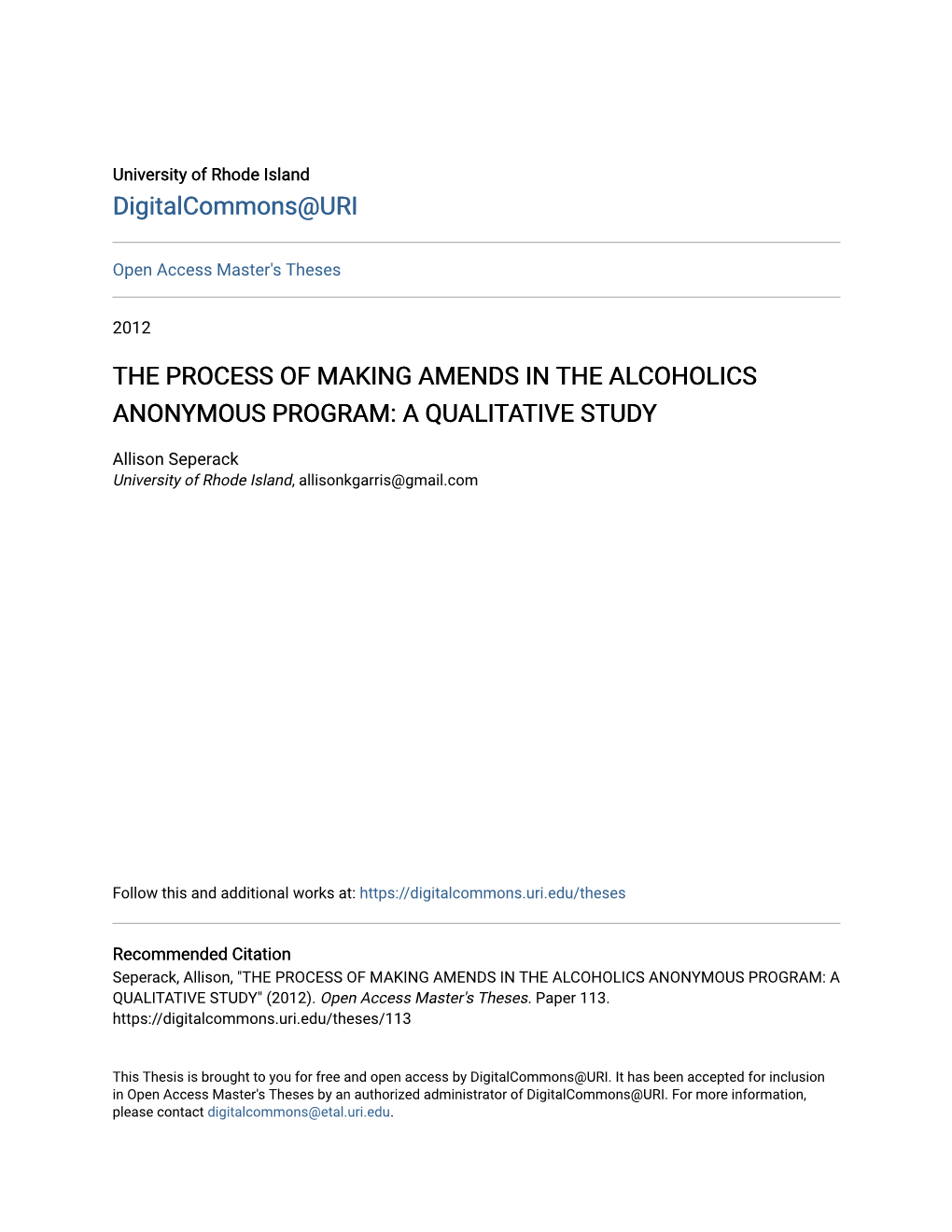 The Process of Making Amends in the Alcoholics Anonymous Program: a Qualitative Study