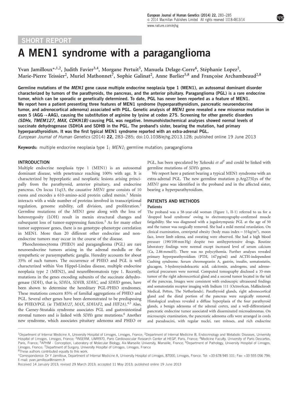 A MEN1 Syndrome with a Paraganglioma