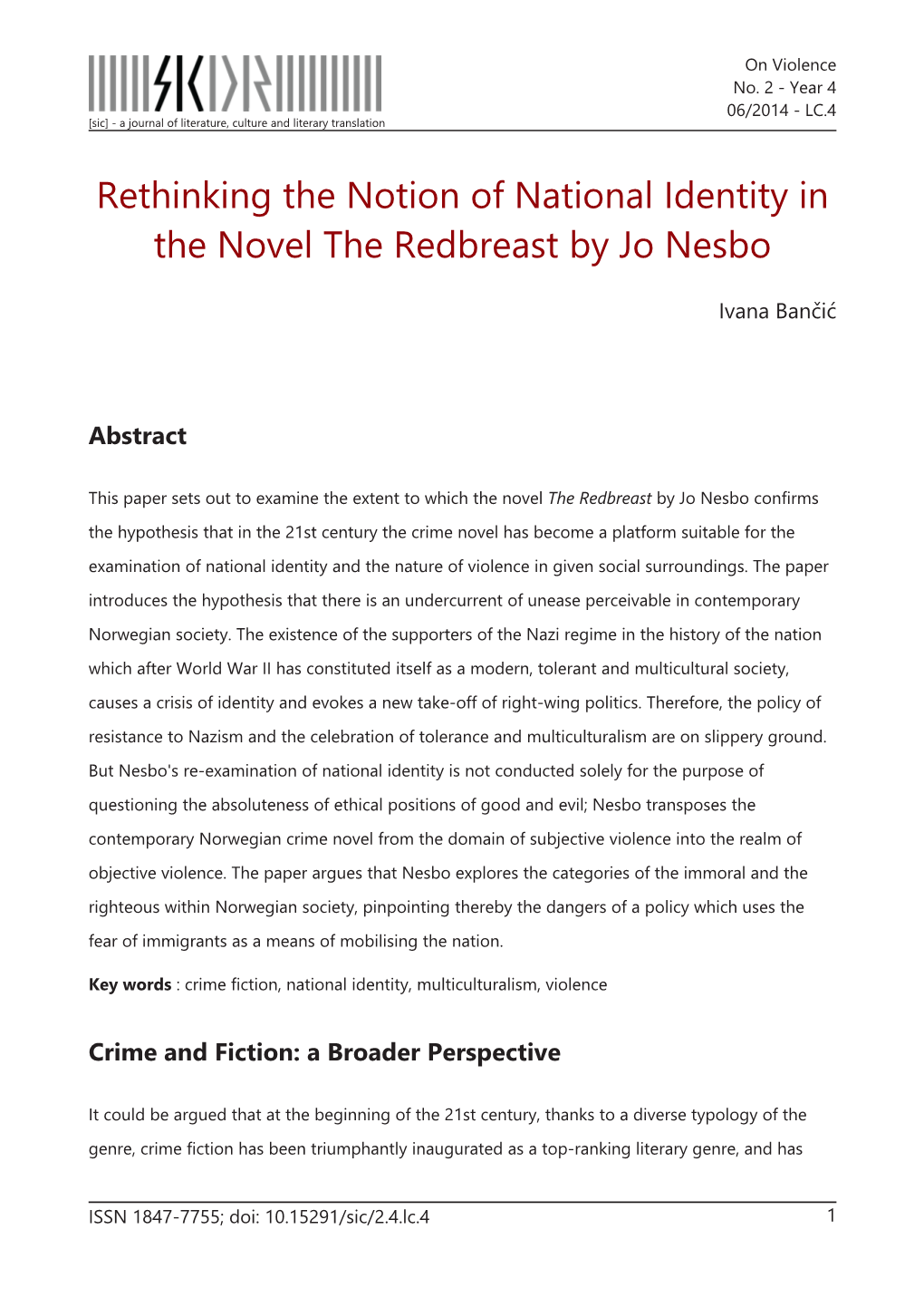 Rethinking the Notion of National Identity in the Novel the Redbreast by Jo Nesbo