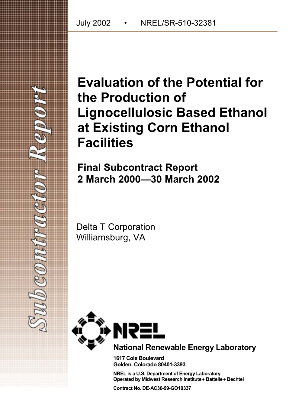 Final Subcontract Report 2 March 2000—30 March 2002