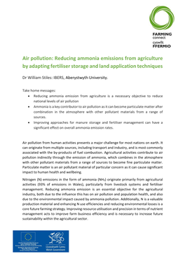 Air Pollution: Reducing Ammonia Emissions from Agriculture by Adapting Fertiliser Storage and Land Application Techniques