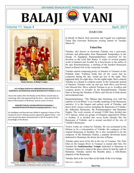 OM NAMO BHAGAVATE PANDURANGAYA BALAJI VANI Volume 11, Issue 4 April, 2017