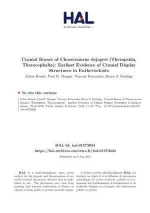 Therapsida, Therocephalia): Earliest Evidence of Cranial Display Structures in Eutheriodonts Julien Benoit, Paul R