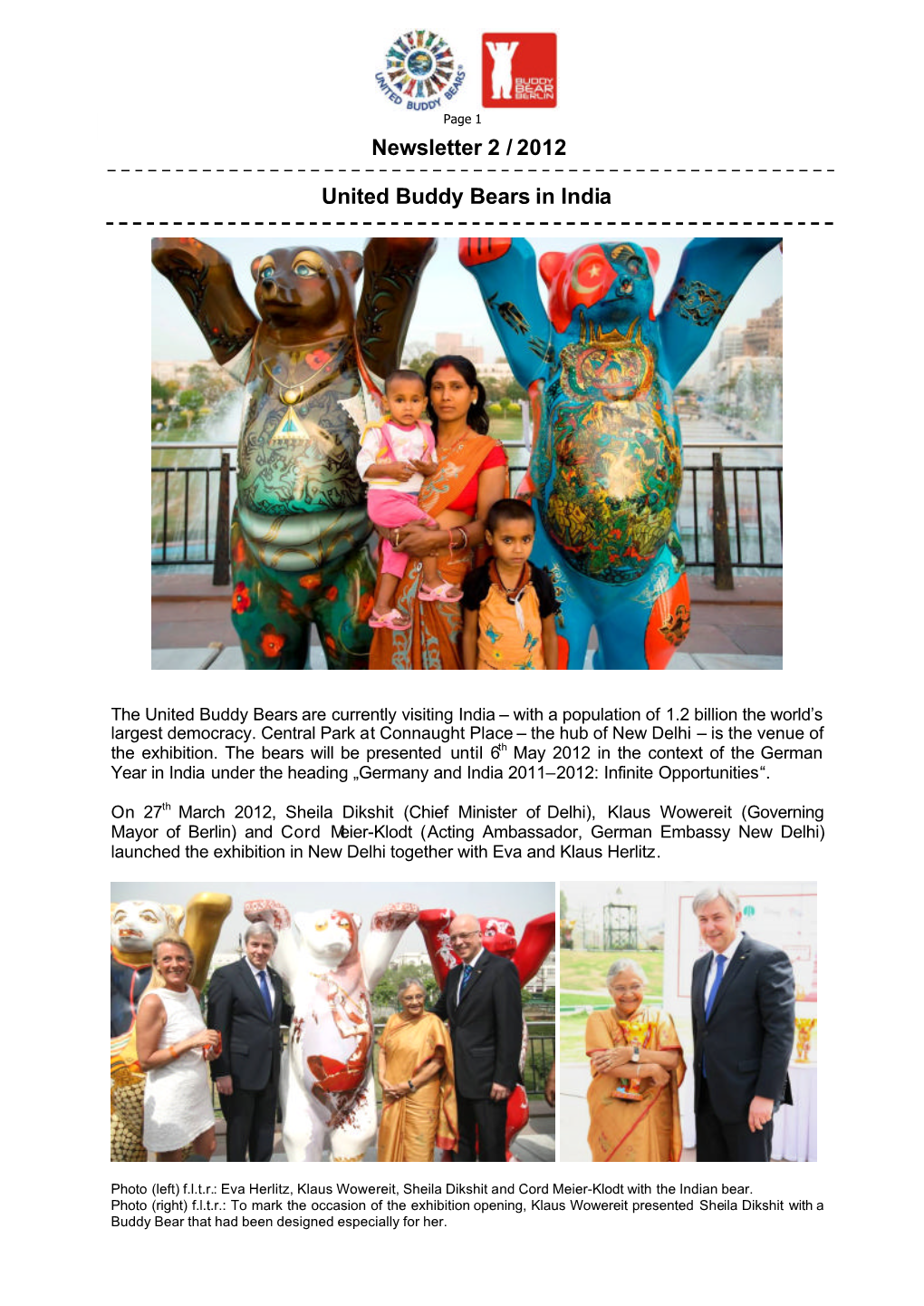 United Buddy Bears in India Newsletter 2 / 2012