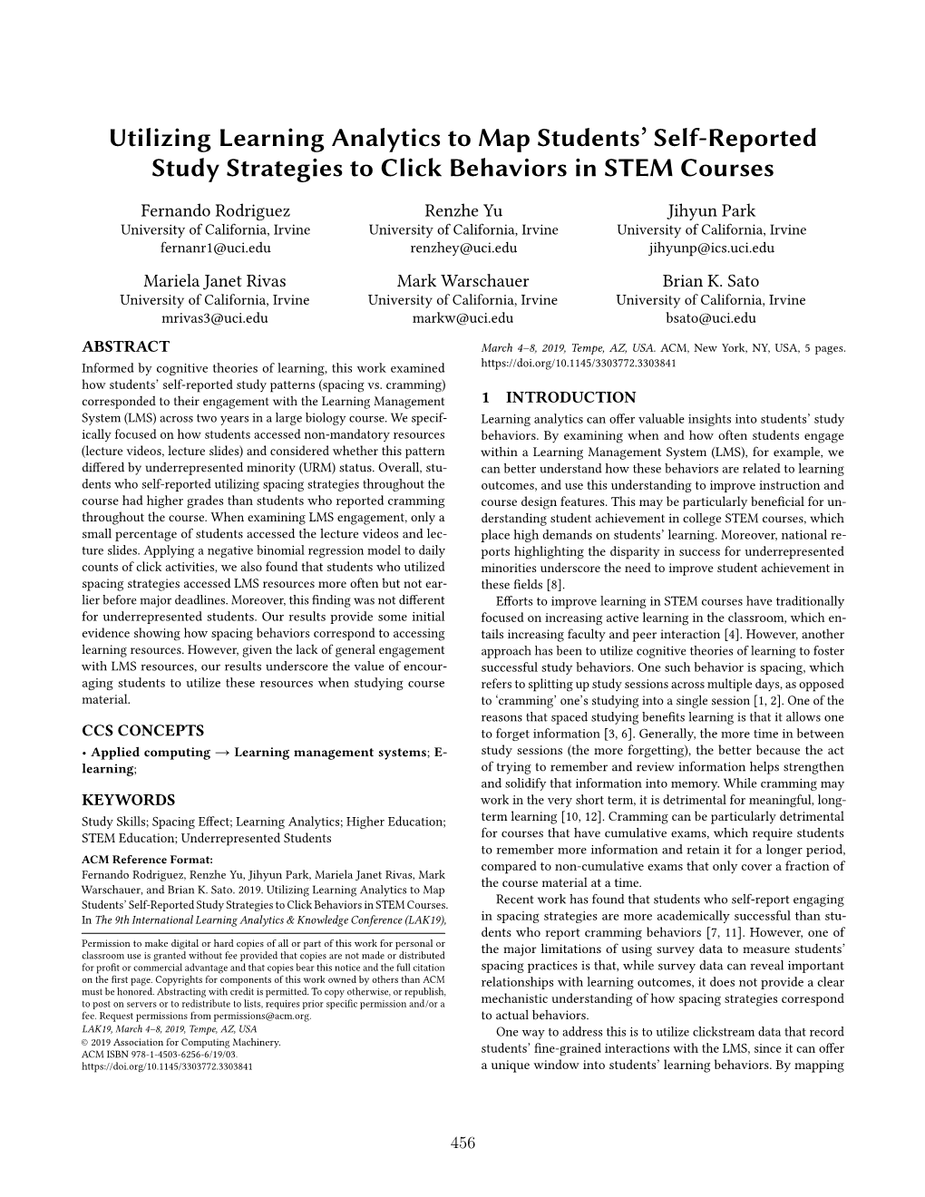 Utilizing Learning Analytics to Map Students' Self-Reported Study