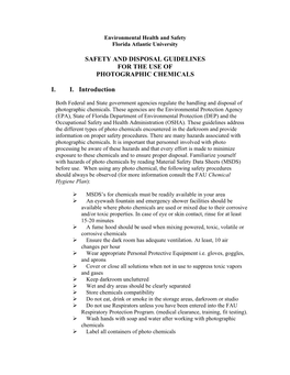 Safety and Disposal Guidelines for the Use of Photographic Chemicals