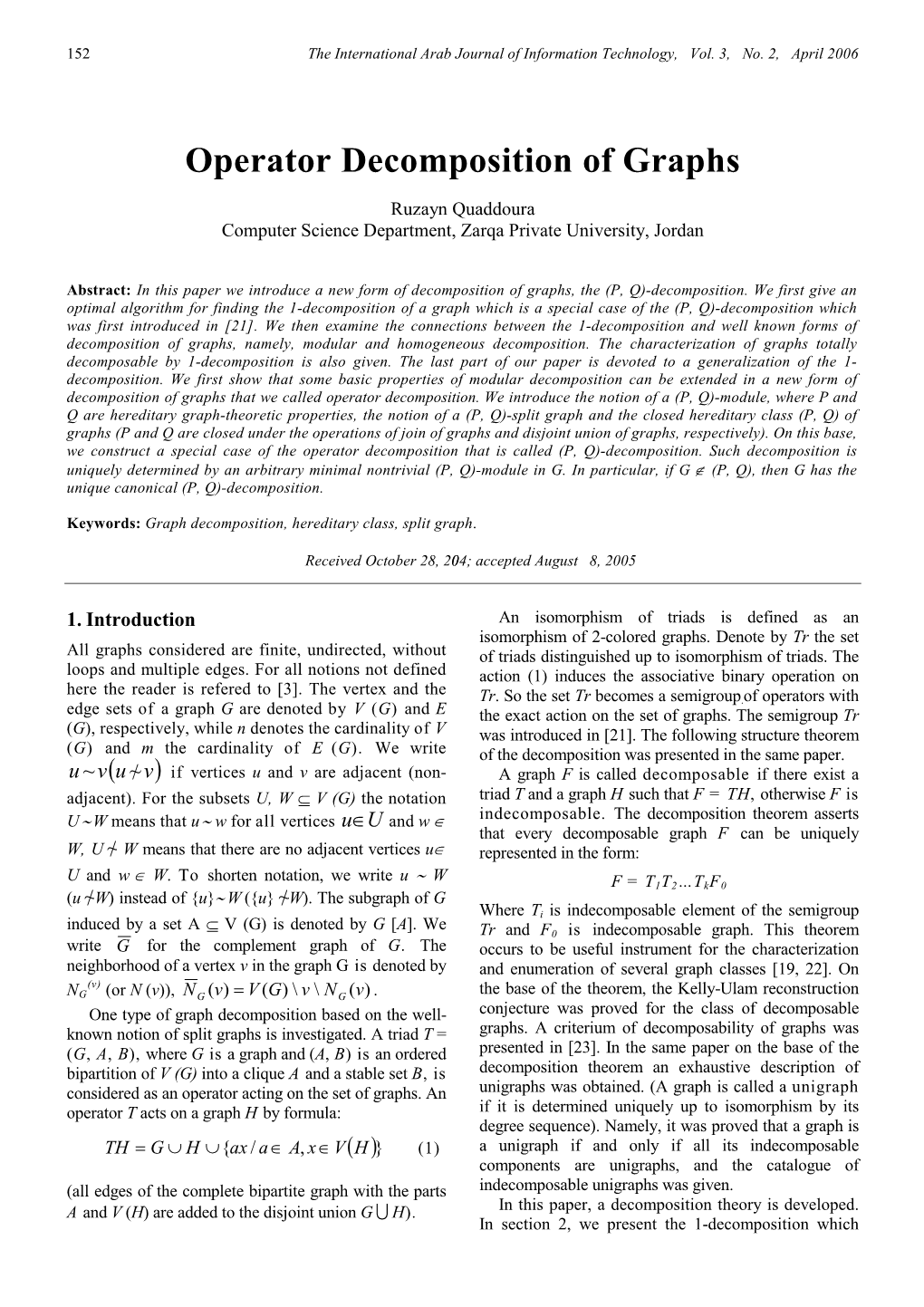 Operator Decomposition of Graphs