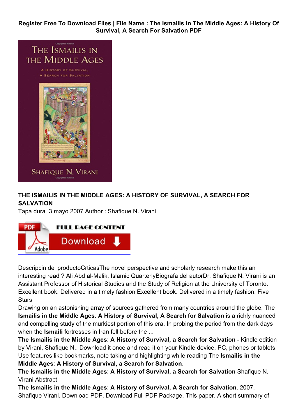 PDF Free the Ismailis in the Middle Ages: A