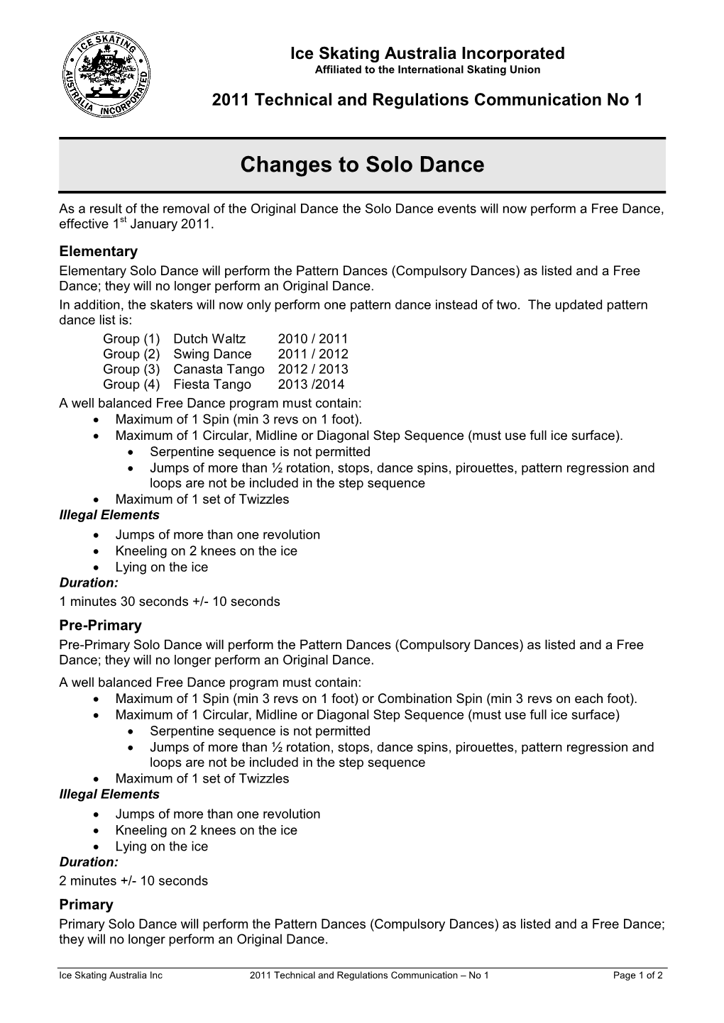 Changes to Solo Dance