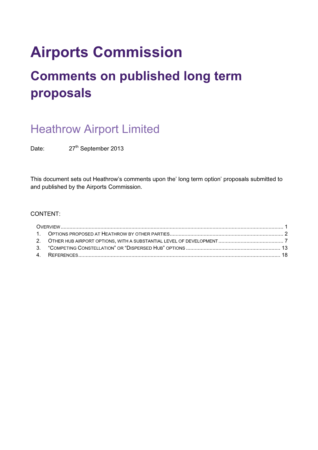 Airports Commission Comments on Published Long Term Proposals