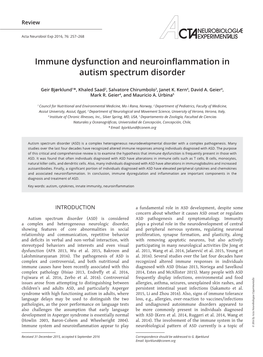 Immune Dysfunction and Neuroinflammation in Autism