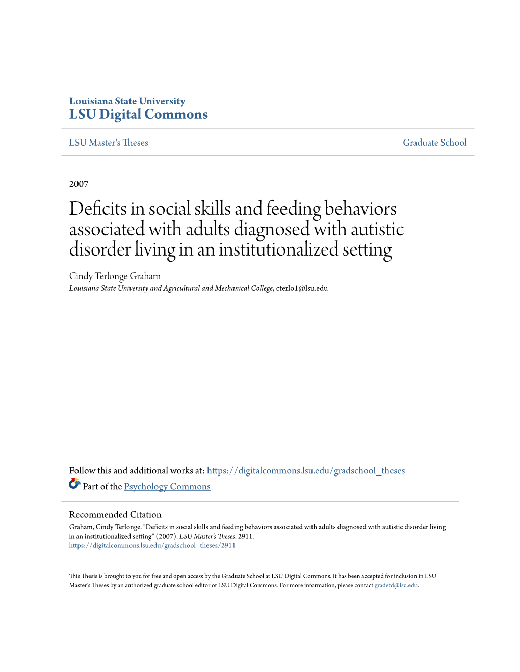 Deficits in Social Skills and Feeding Behaviors Associated with Adults