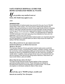 Safe Syringe Disposal Guide for Home Generated Medical Waste