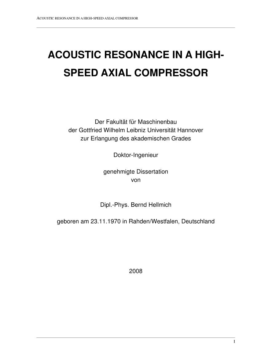 Acoustic Resonance in a High-Speed Axial Compressor