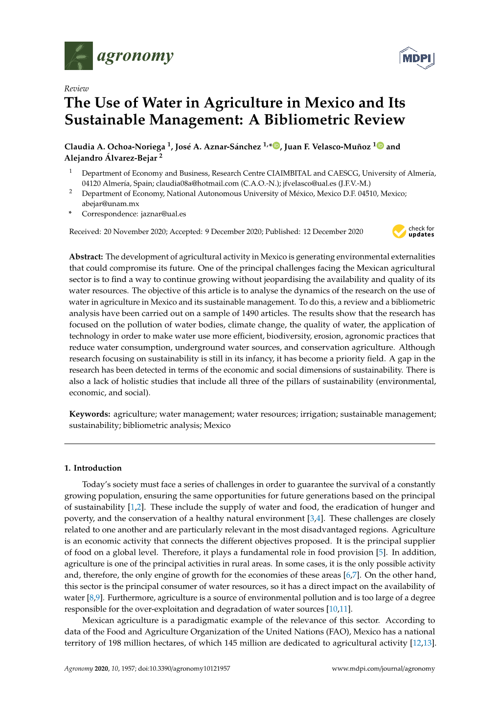 The Use of Water in Agriculture in Mexico and Its Sustainable Management: a Bibliometric Review