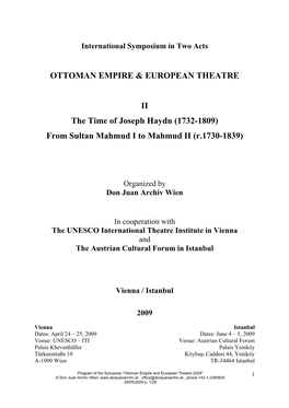 Programm Symposium Ottoman Empire and European Theatre