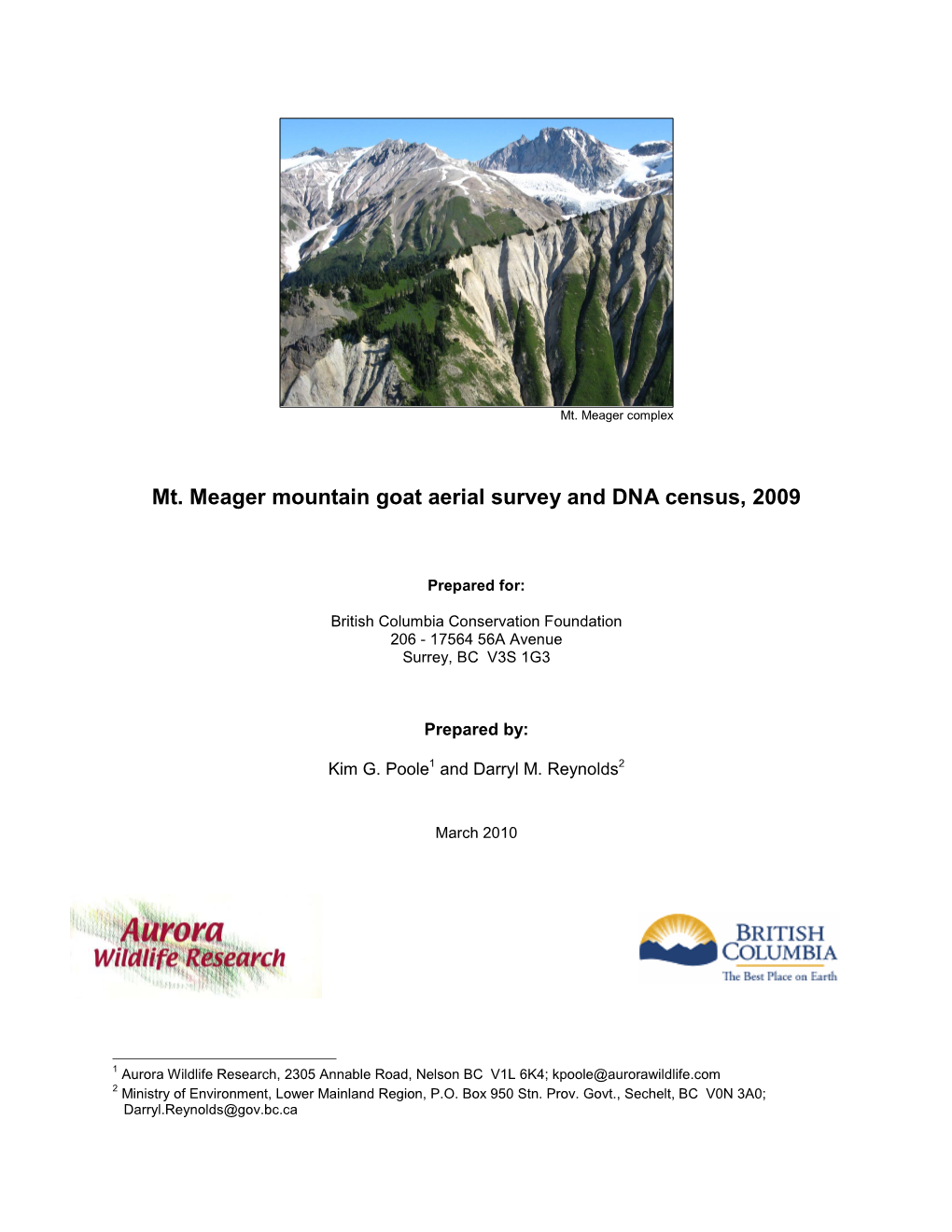 Mt. Meager Goat Survey Report 2009