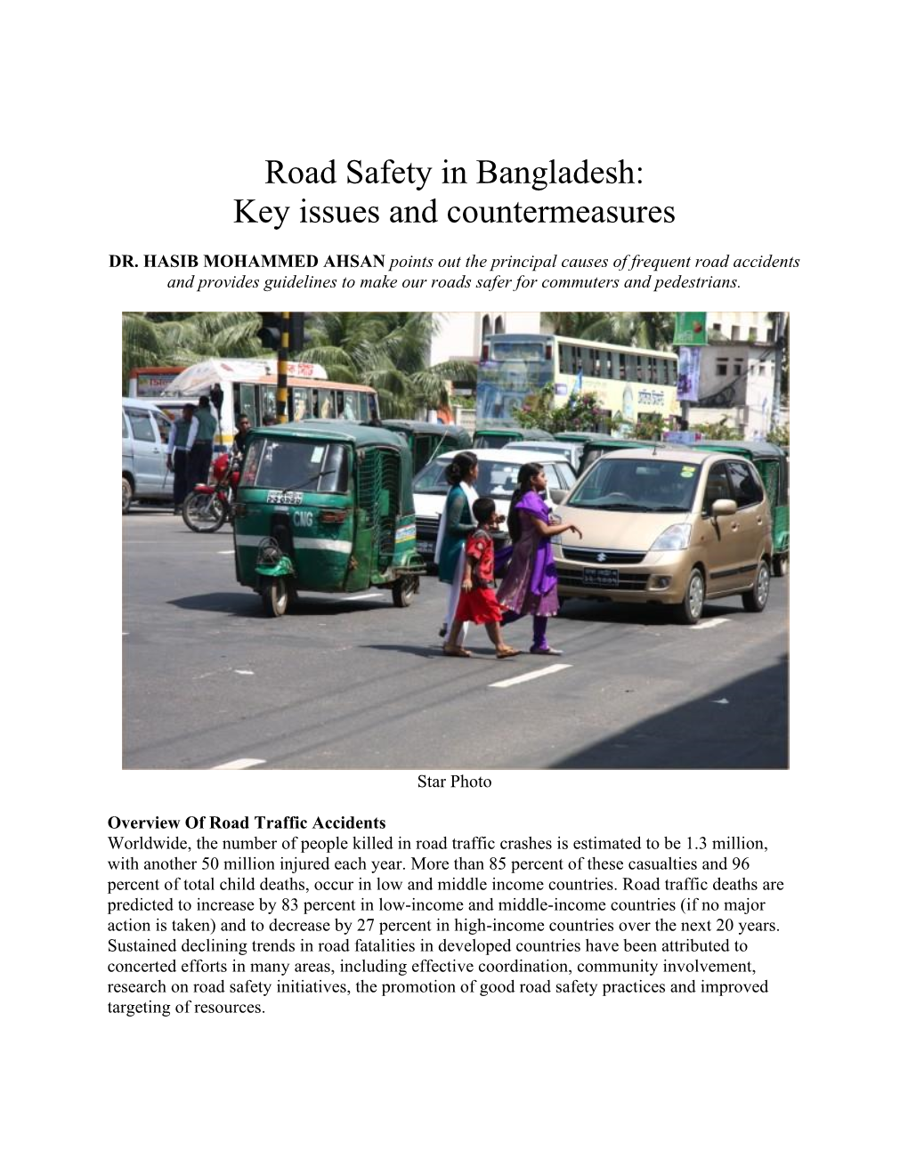 Road Safety in Bangladesh: Key Issues and Countermeasures