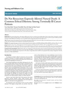 Do Not Resuscitate Expressly Allowed Natural Death: a Common Ethical Dilemma Among Terminally Ill Cancer Patients