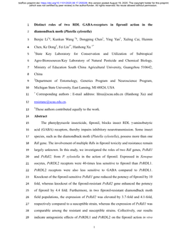 Distinct Roles of Two RDL GABA-Receptors in Fipronil Action in the 2 Diamondback Moth (Plutella Xylostella)