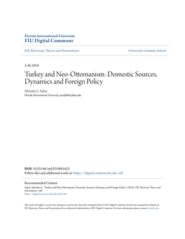 Turkey and Neo-Ottomanism: Domestic Sources, Dynamics and Foreign Policy Mustafa G