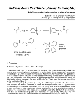 Optically Active Poly(Triphenylmethyl Methacrylate)