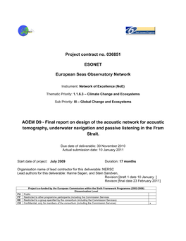 Project Contract No. 036851 ESONET European Seas Observatory