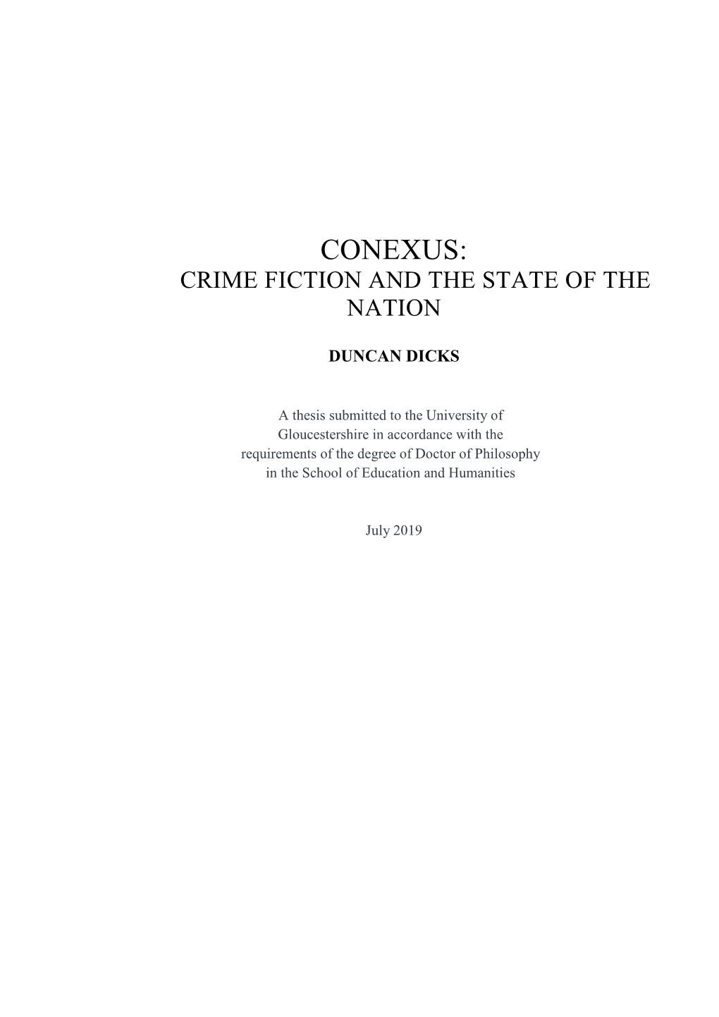 Conexus: Crime Fiction and the State of the Nation