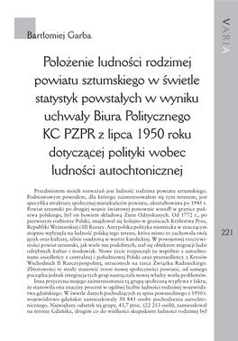 Położenie Ludności Rodzimej Powiatu Sztumskiego W Świetle Statystyk