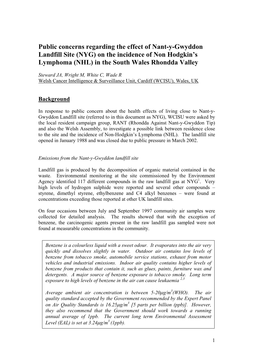 Public Concerns Regarding the Effect of Nantygwyddon Landfill Site