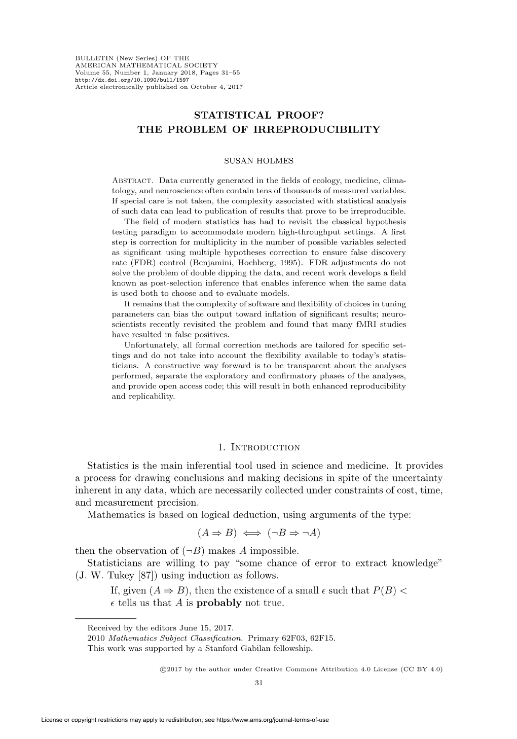 Statistical Proof? the Problem of Irreproducibility