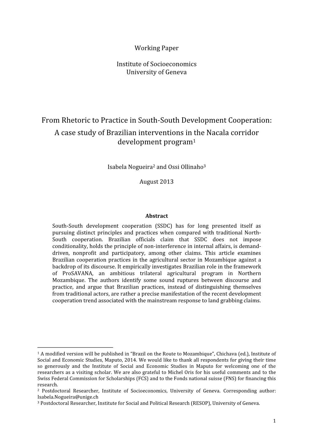 A Case Study of Brazilian Interventions in the Nacala Corridor Development Program1